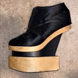 Black pony hair ankle boots
